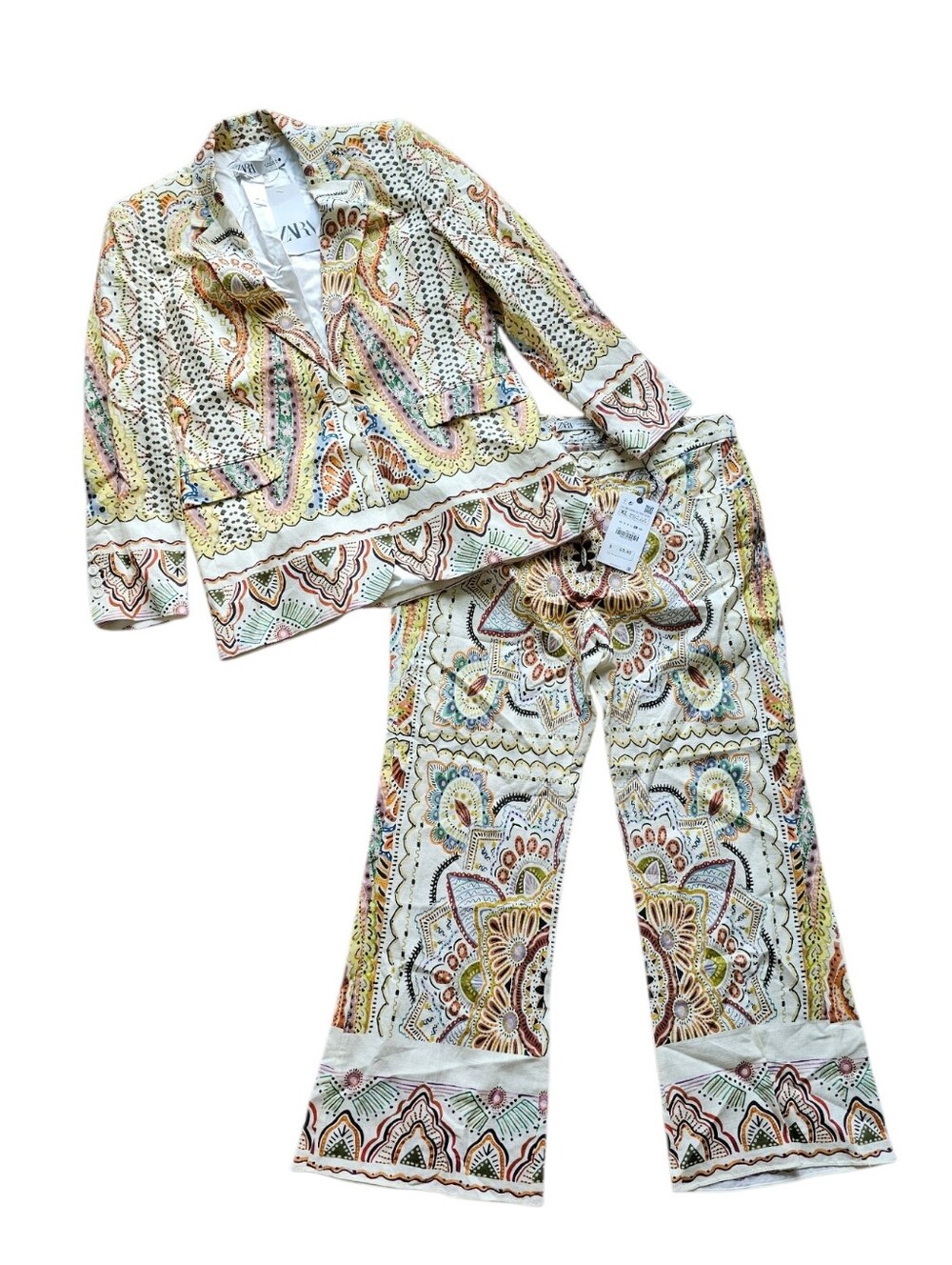 Zara Paisley Print Cotton Linen Blend Blazer Pant Set - Picture 3 of 11